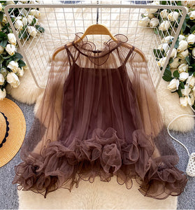 Ruffled Mesh Layered Cami Top Set
