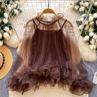 Ruffled Mesh Layered Cami Top Set