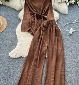 Elegant Knot Top and Wide-Leg Pants Set