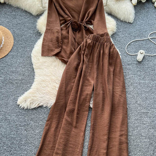 Elegant Knot Top and Wide-Leg Pants Set