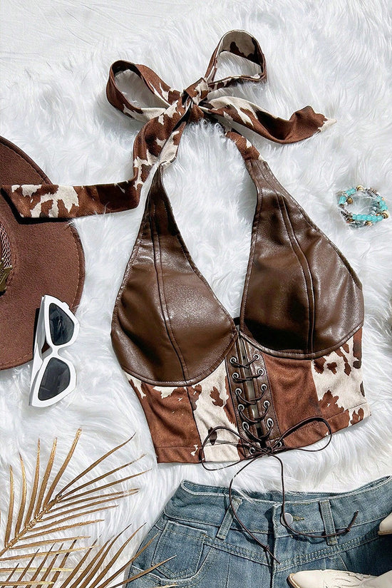 Tie Halter Corset Crop Top
