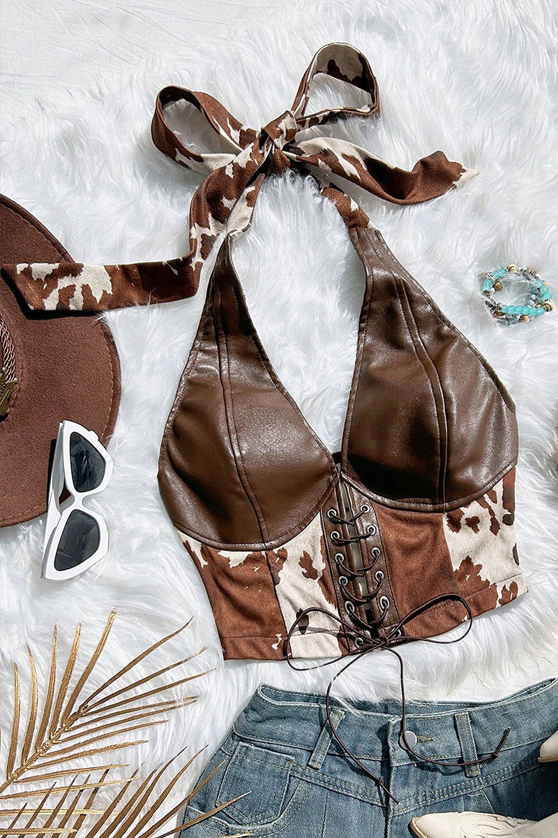 Tie Halter Corset Crop Top