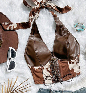 Tie Halter Corset Crop Top