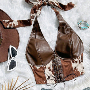 Tie Halter Corset Crop Top