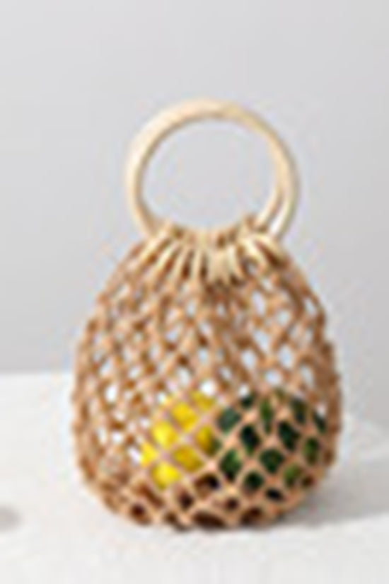 Chic Mesh Handbag with Wooden Handles