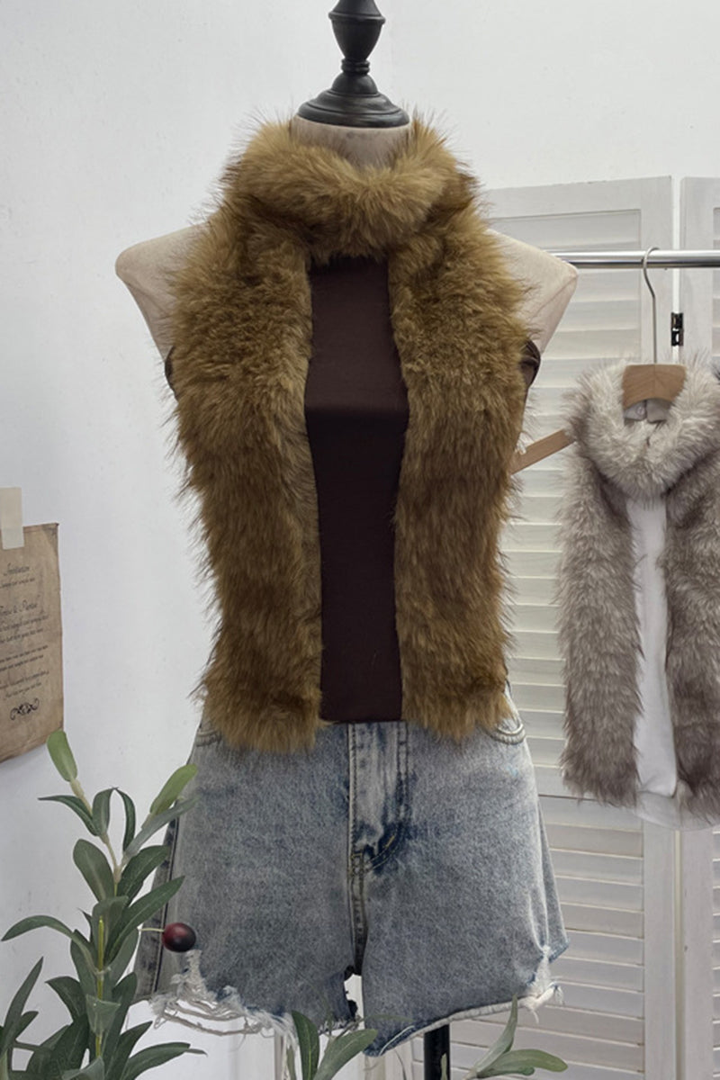 Faux Fur Trimmed Sleeveless Tank Top