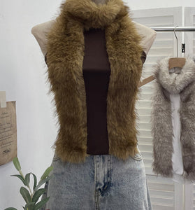 Faux Fur Trimmed Sleeveless Tank Top