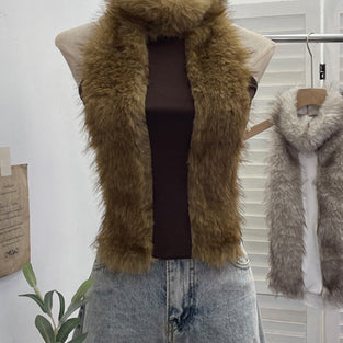 Faux Fur Trimmed Sleeveless Tank Top