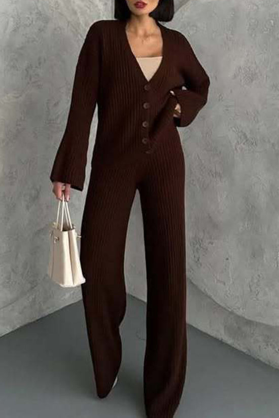 Ribbed Button-Up Pants Set