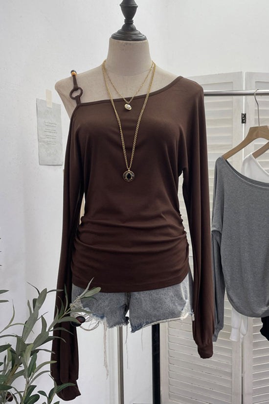 Asymmetrical Off-Shoulder Long Sleeve Top