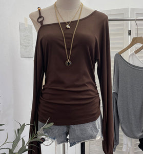 Asymmetrical Off-Shoulder Long Sleeve Top
