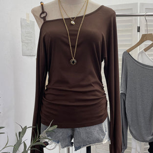 Asymmetrical Off-Shoulder Long Sleeve Top