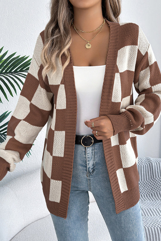 Checkered Chic Oversized Cardigan