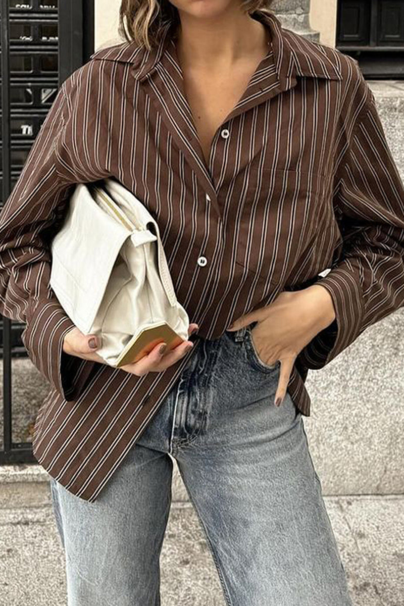 Striped Button-Up Long Sleeve Blouse