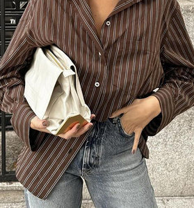 Striped Button-Up Long Sleeve Blouse