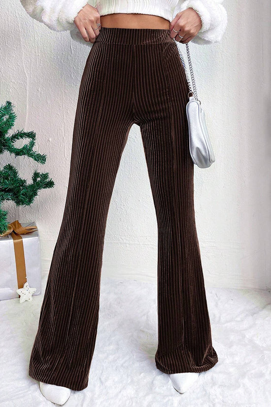 High Waist Ribbed Casual Flared Pants