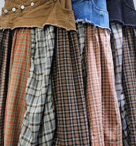 Plaid Patchwork Asymmetrical Midi Skirt