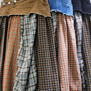 Plaid Patchwork Asymmetrical Midi Skirt