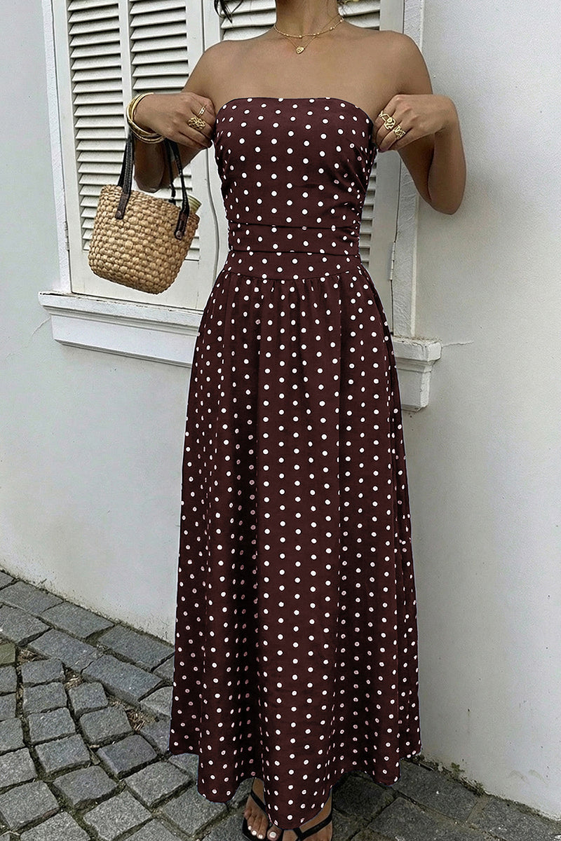 Polka Dot Strapless Maxi Dress