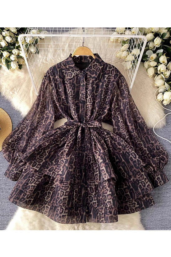 Leopard Print Long Sleeve Casual Dress