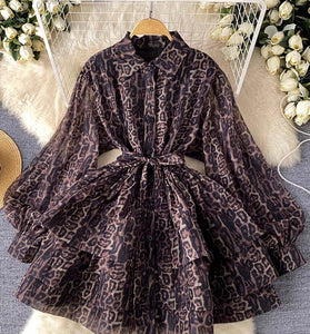 Leopard Print Long Sleeve Casual Dress