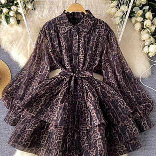 Leopard Print Long Sleeve Casual Dress