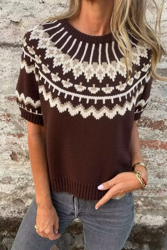 Nordic Pattern Short Sleeve Sweater
