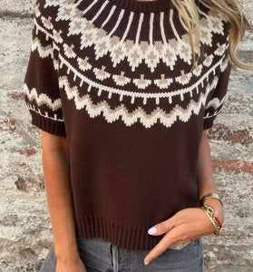 Nordic Pattern Short Sleeve Sweater