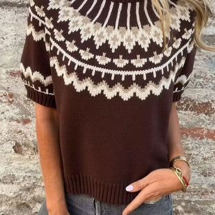 Nordic Pattern Short Sleeve Sweater