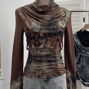 Draped Cowl Neck Long Sleeve Top