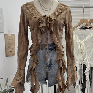 Ruffled Tie-Front Blouse