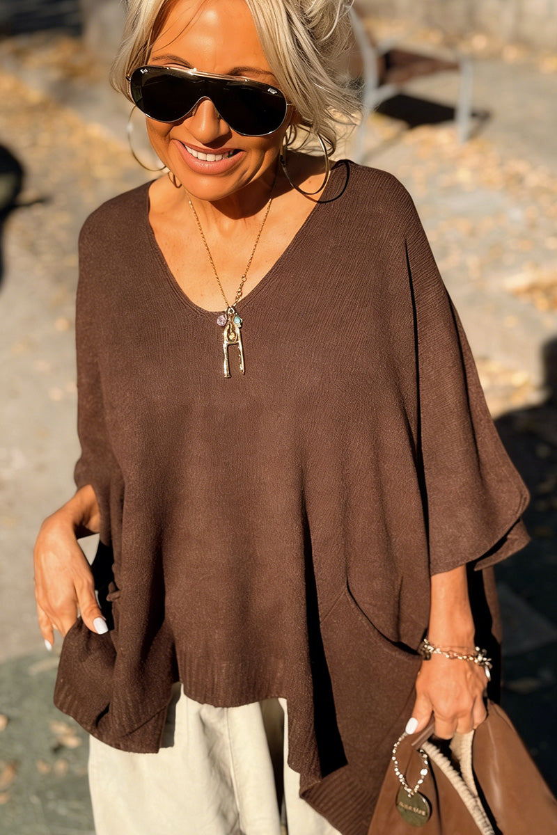 Oversized V-Neck Sweater Poncho