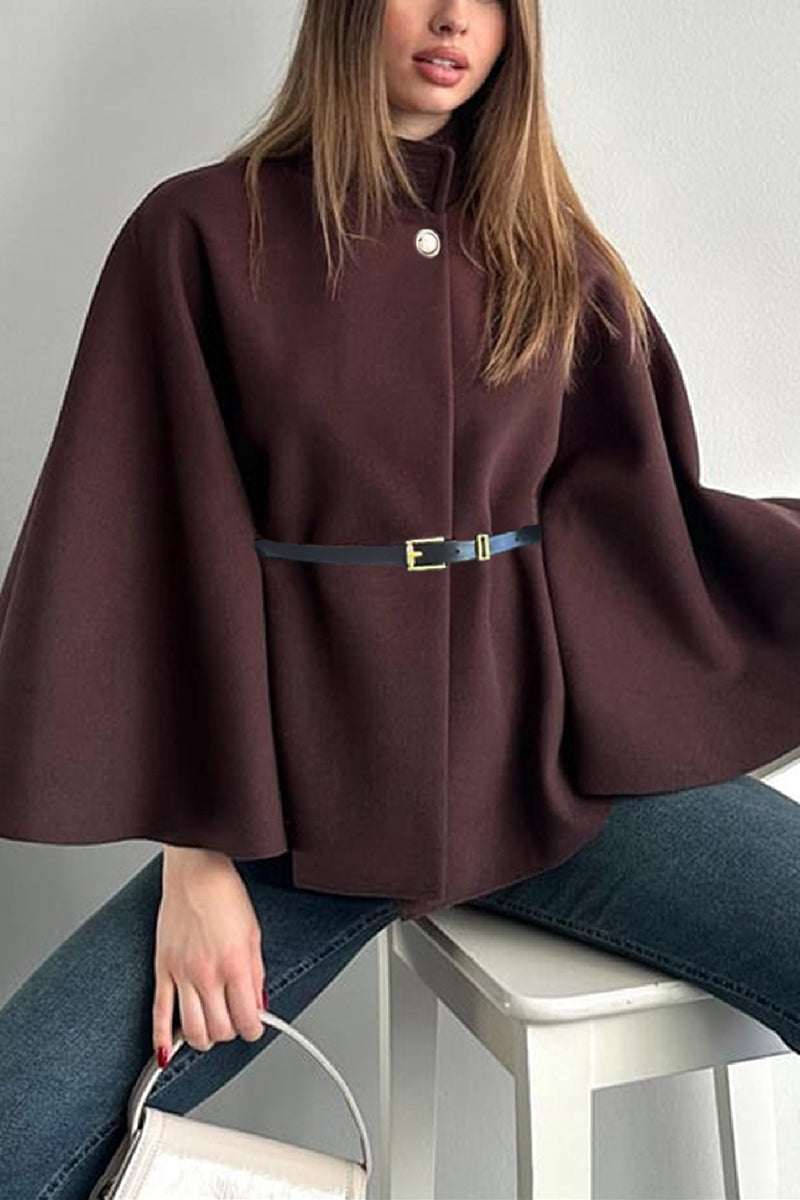 Elegant Belted Cape with Button Detail