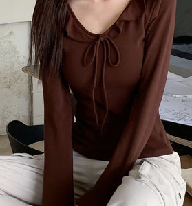 Stylish Long Sleeve Bow-Knot Top