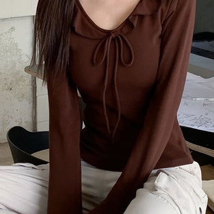 Stylish Long Sleeve Bow-Knot Top