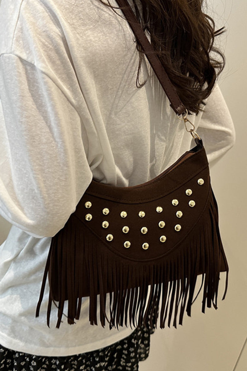 Fringe Studded Shoulder Bag