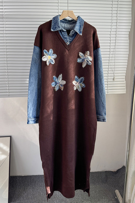 Floral Embellished Patchwork Casual Dress