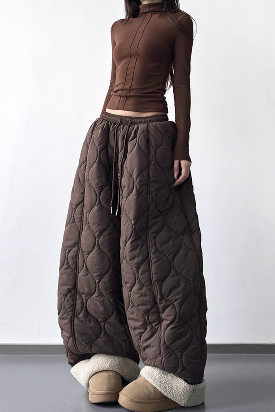 Quilted Wide-Leg Casual Pants