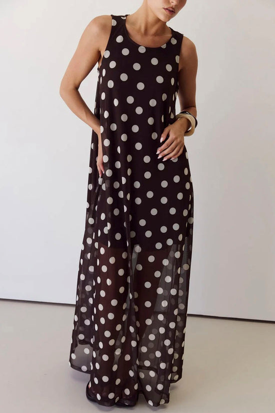 Polka Dot Sleeveless Maxi Dress