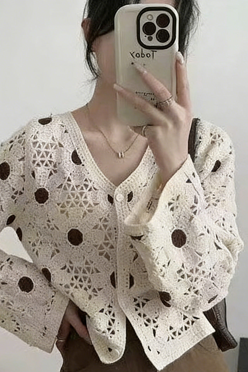 Button-Up Crochet Cardigan with Cut-Outs