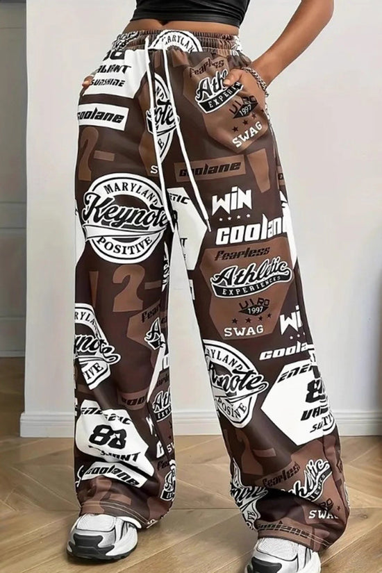 Graphic Print Wide-Leg Casual Pants