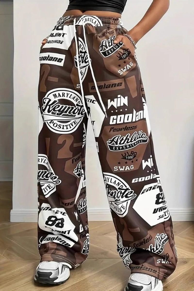 Graphic Print Wide-Leg Casual Pants