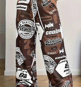 Graphic Print Wide-Leg Casual Pants