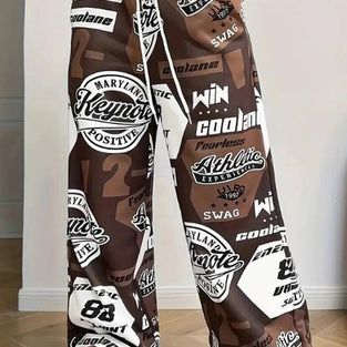 Graphic Print Wide-Leg Casual Pants