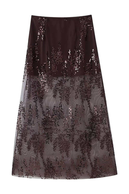 Sequined Mesh Midi Skirt