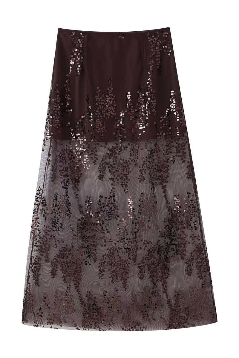 Sequined Mesh Midi Skirt