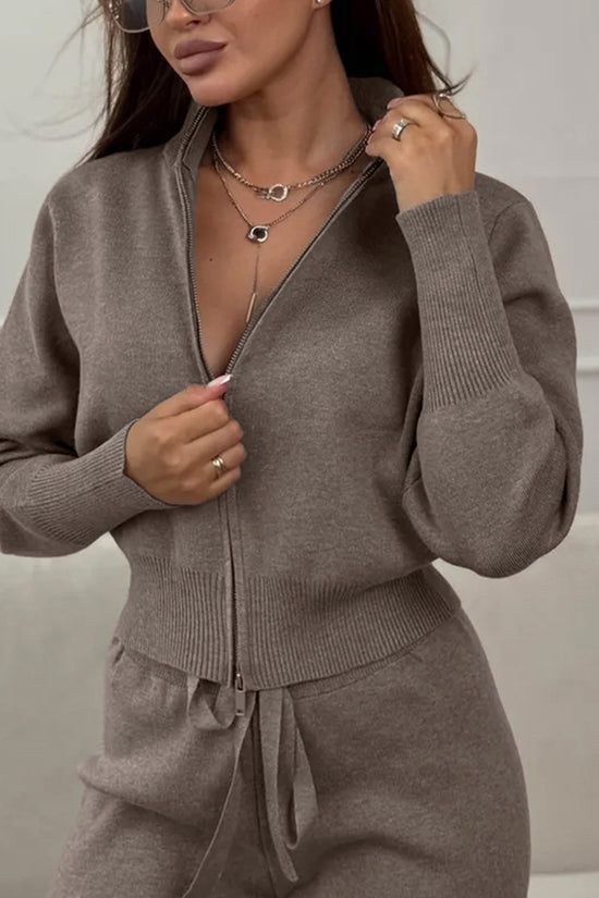 Knit Zip-Up Sweater and Pants Set