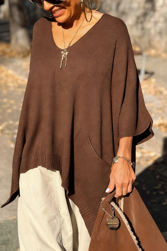 Oversized V-Neck Sweater Poncho