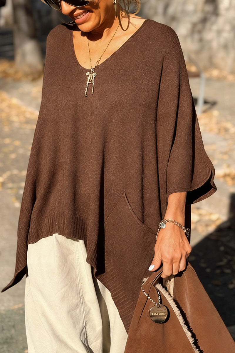 Oversized V-Neck Sweater Poncho