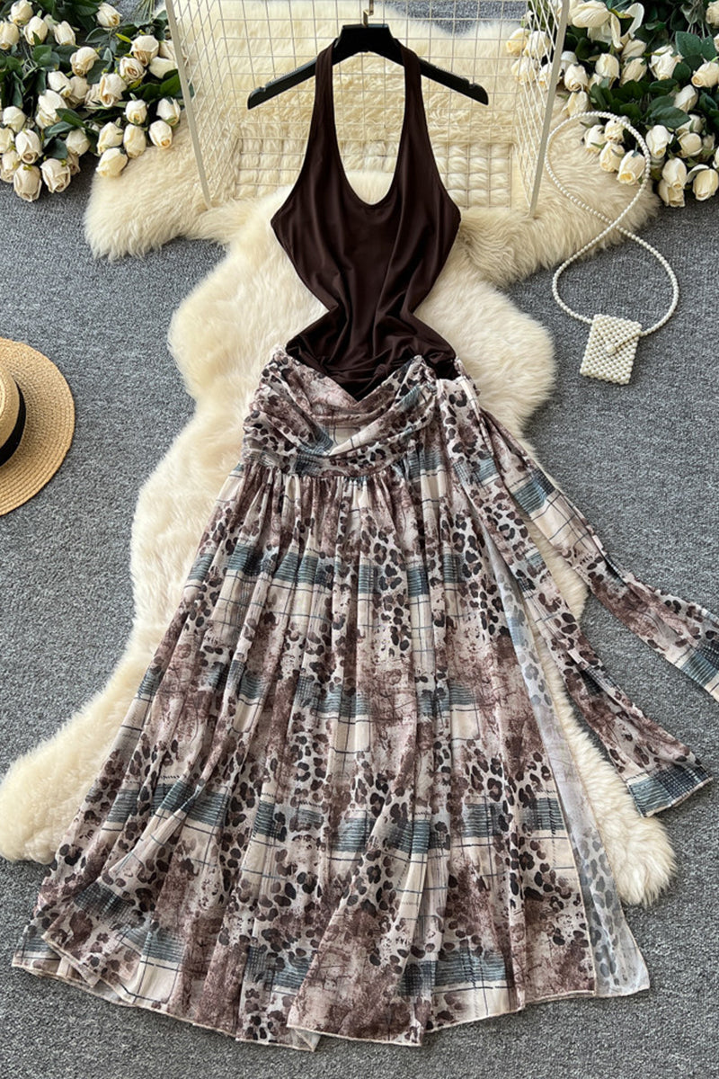 Halter Neck Patchwork Casual Dress